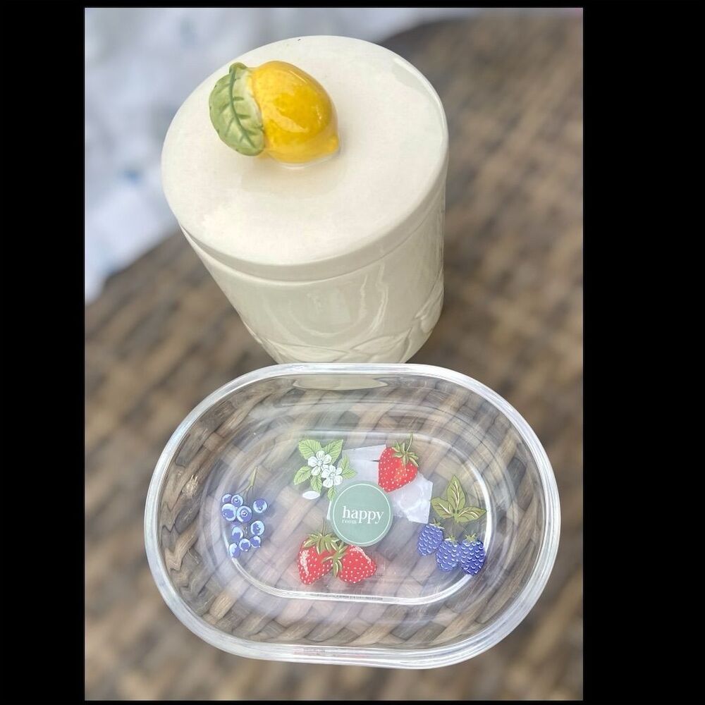 Lemon Ceramic Canister & Fruit Soap Dish Set – Farmhouse Home Décor